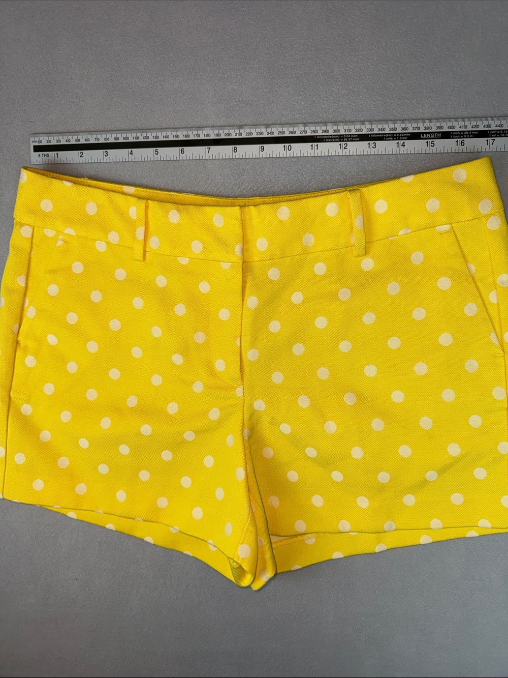 Ann Taylor Yellow Polka Dot High-Waist Shorts Size Cotton Blend 12P - Picture 5 of 7